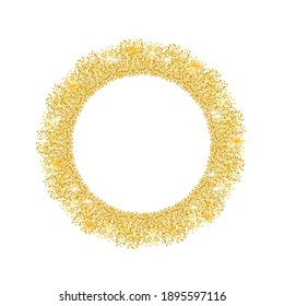 Gold sparkles background. Frame made of yellow glitter isolated. Background in the form of a circle with shiny sprinkles. Frame glittering and shiny vector.