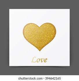 Gold sparkles card with heart shape