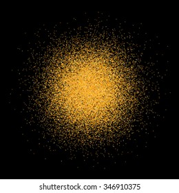 Gold sparkles circle on black background, glamour metallic foil luxury golden glitter texture backdrop for vip, exclusive certificate, gift cards, shop voucher, Christmas present labels