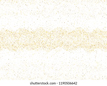 Gold sparkles glitter dust metallic confetti vector background. Glamour golden sparkling background. Gold stardust texture tinsel confetti Christmas vector. Glitter shine festive sparkles design.
