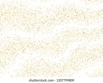 Gold sparkles glitter dust metallic confetti vector background. Luxurious golden sparkling background. Gold stardust texture tinsel confetti xmas vector. Yellow dots glitter metallic decor.