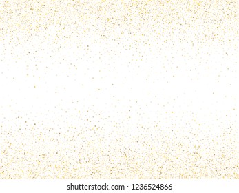 Gold sparkles glitter dust metallic confetti vector background. Glamorous golden sparkling background. Gold stardust texture tinsel confetti xmas vector. Yellow dots glitter metallic decor.