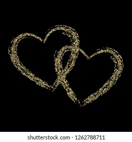 Gold sparkles glitter dust metallic confetti hearts vector. Glamorous golden sparkling background. Gold stardust texture tinsel confetti xmas vector. Yellow dots glitter metallic decor.