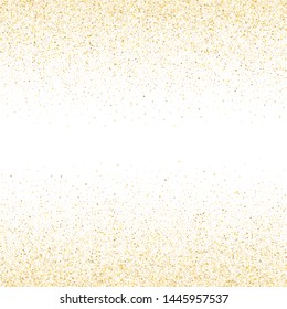 Gold sparkles glitter dust metallic confetti vector background. Graphic golden sparkling background. Gold stardust texture tinsel confetti Christmas vector. Glitter glow sparkles scatter design.