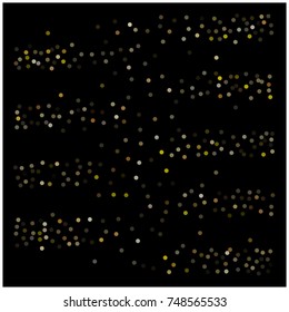 Gold Sparkles, Glitter, Golden Bokeh Lights. Vector Festive Confetti. Celebration Christmas New Year Background. Rich VIP Premium Gold Stripes. Shining Texture, Golden Bokeh Lights. Festive Border.