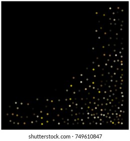 Gold Sparkles, Glitter, Golden Bokeh Lights. Vector Festive Confetti. Celebration Christmas New Year Background. Rich VIP Premium Gold Sparkles. Shining Texture, Golden Bokeh Lights. Festive Border.