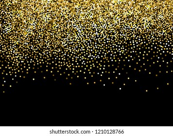 Gold sparkles on black background. Gold glitter background.