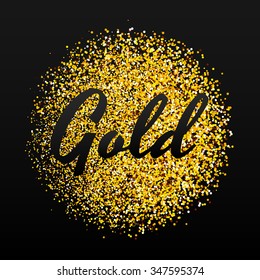 Gold sparkles on black background. Gold glitter background.