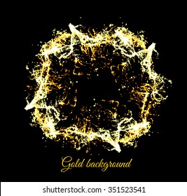 Gold sparkles on black background. Vector illustration