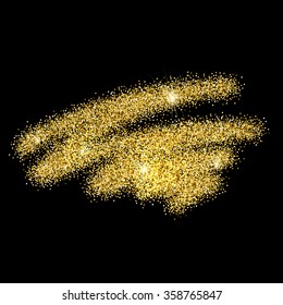 Gold sparkles on black background. Gold glitter background. 