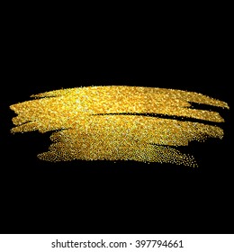Gold sparkles on black background. Gold glitter background. Gold background for card, certificate, gift, luxury,  voucher, present