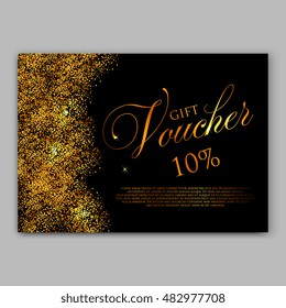 Gold sparkles on black backround, banners. Gold banner. Gold background text. Banners logo, web, card, vip, exclusive, certificate, gift, luxury, privilege, voucher, store, present, shopping, sale.