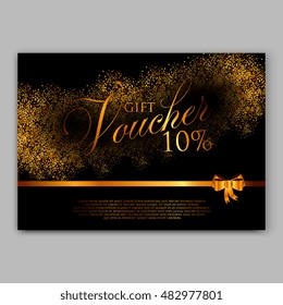 Gold sparkles on black backround, banners. Gold banner. Gold background text. Banners logo, web, card, vip, exclusive, certificate, gift, luxury, privilege, voucher, store, present, shopping, sale.
