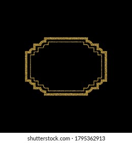 Gold sparkles on black in frame. Golden glitter background. Shine backdrop for card, vip, exclusive, certificate, gift, luxury, privilege, voucher, store, present, shopping. eps