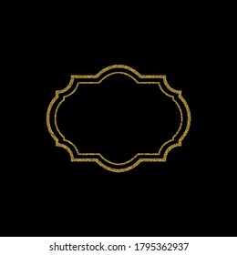 Gold sparkles on black in frame. Golden glitter background. Shine backdrop for card, vip, exclusive, certificate, gift, luxury, privilege, voucher, store present shopping eps
