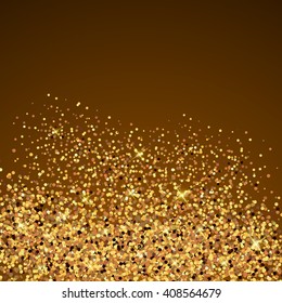 Gold sparkles on gold-brown background.Gold glitter background.Gold glitter texture.