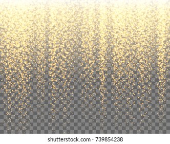 Gold sparkles on the transparent background. Vector light effect.