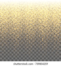 Gold sparkles on the transparent background. Vector light effect.