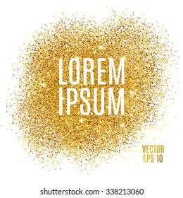 Gold sparkles on white background. Gold glitter background. Golden text for card, vip, exclusive, certificate, gift, luxury, privilege, voucher, store, present, shopping.