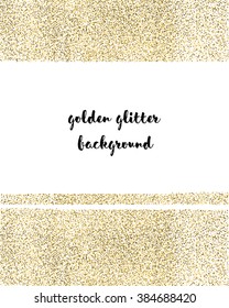 Gold sparkles on white background. Gold glitter background. Gold background for card, certificate, gift.