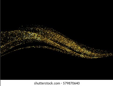 Gold sparkles on white background. Gold glitter background. Golden sequins wave. Vector
