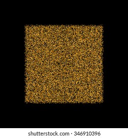 Gold sparkles square on black background, glamour metallic foil luxury golden glitter texture backdrop for vip, exclusive certificate, gift cards, shop voucher, Christmas present labels