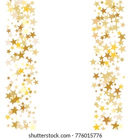 Gold sparkling background with star dust isolated on white. Gold stars sparkling glitter magic background. Golden glitter sparkles confetti flying on white, glossy shine border vector graphic design.