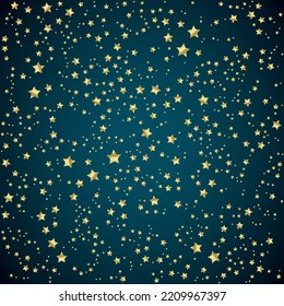 Gold sparkling background with stardust isolated on white. Gold stars are sparkling glitter magic background. Golden glitter sparkles confetti flying on white, glossy shine vector graphic design.
