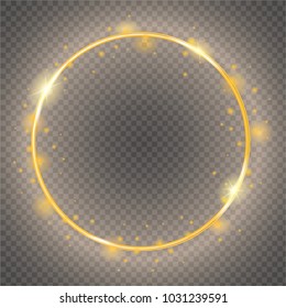 The gold sparkling circle frame on a transparent background. Shiny vector illustration