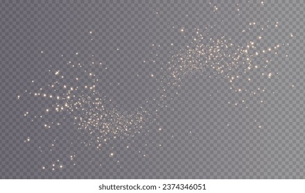 Gold sparkling dust with gold sparkling stars on a transparent background.Glittering texture. Christmas effect for luxury greeting rich card. Gold dust PNG.