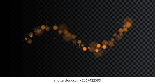 Gold sparkling dust with gold sparkling stars on a transparent background.Glittering texture. Christmas effect for luxury greeting rich card. Gold dust PNG.