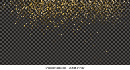 Gold sparkling dust with stars on a transparent background. Dust with golden glitter effect and empty space for your text. here is an illustration