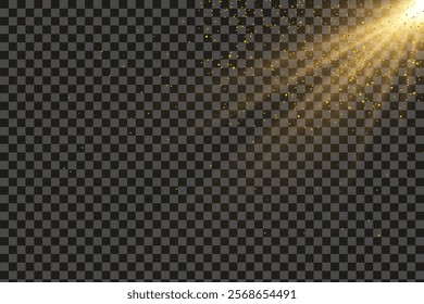 Gold sparkling dust with stars on a transparent background. Dust with golden glitter effect and empty space for your text. here is an illustration