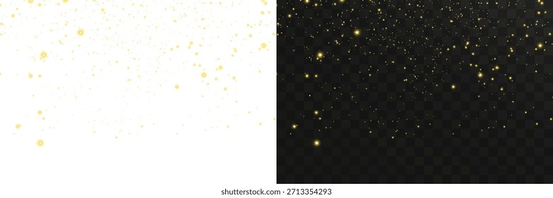 Textura de polvo brillante dorado con círculos bokeh luminosos, cálido resplandor festivo y efectos de partículas de brillo perfectos para diseños de superposición de Navidades, gráficos de temporada de lujo e ilustración transparente