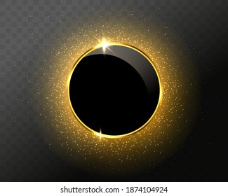 Gold sparkling glitter circle with light effects on black background and geometric figures. Vector illustration