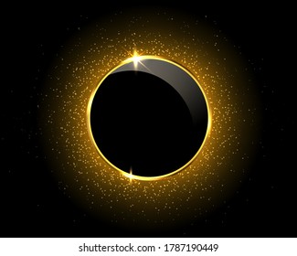 Gold sparkling glitter circle on black background with light effects and geometric figures. Vector illustration