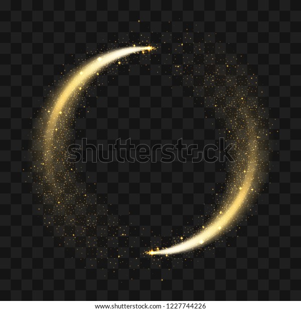 金のきらめく輝きの円 透明な背景に星の光と輝きの輝きを持つ 輝く金色のパーティクルのベクター円 のベクター画像素材 ロイヤリティフリー