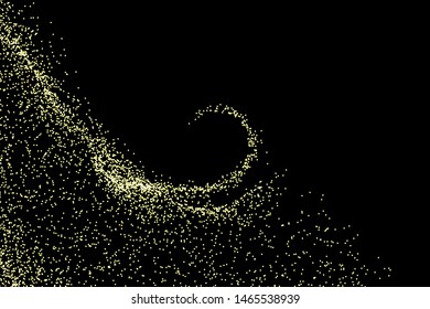 Gold sparkling glitter shine trail. Abstract golden particles light wave. Vector glittering twirl on black background