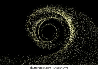 Gold sparkling glitter shine trail. Abstract golden particles light wave. Vector glittering twirl on black background