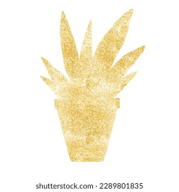 Gold sparkling ornament. Golden spring flowers line art hand-drawn nature plant painting .