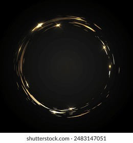 Gold Sparkling Ring Isolated on Black Background