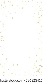 Gold sparkling star confetti. Chaotic dreamy childish overlay template. Festive stars vector illustration on white background.