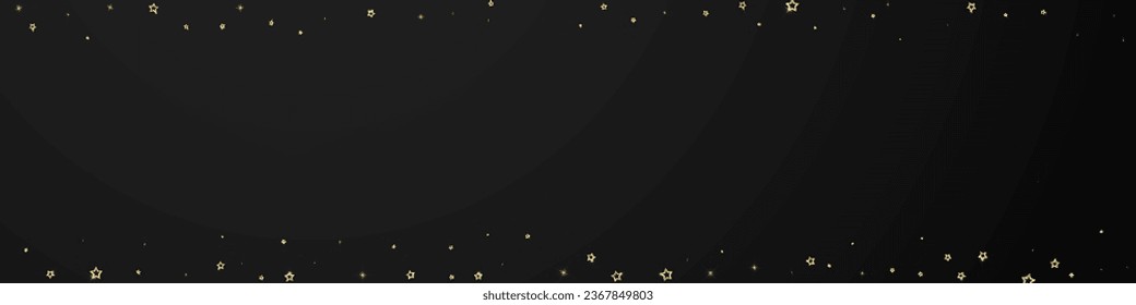 Gold sparkling star confetti. Chaotic dreamy childish overlay template. Festive stars vector illustration on black background.