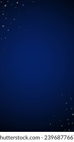 Gold sparkling star confetti. Chaotic dreamy childish overlay template. Festive stars vector illustration on dark blue background.