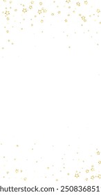 Gold sparkling star confetti. Chaotic dreamy childish overlay template. Festive stars vector illustration on white background.