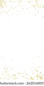 Gold sparkling star confetti. Chaotic dreamy childish overlay template. Festive stars vector illustration on white background.
