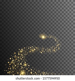 Gold sparks glitter special light effect. Vector sparkles on transparent background. Sparkling magic dust particles.