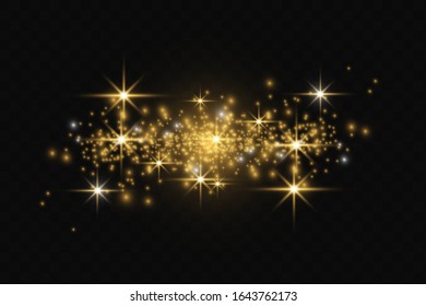 Gold sparks glitter special light effect. Vector sparkles on transparent background. Christmas abstract pattern. Sparkling magic dust particles