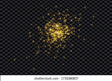 Gold sparks glitter special light effect. Vector sparkles on transparent background. Christmas abstract pattern. Sparkling magic dust particles.