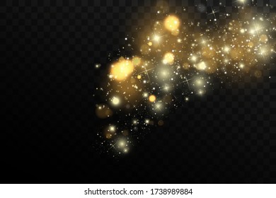 Gold sparks glitter special light effect. Vector sparkles on transparent background. Christmas abstract pattern. Sparkling magic dust particles